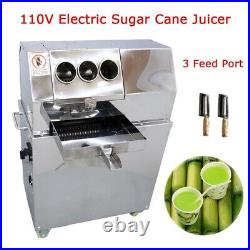 110V Electric Sugar Cane Juicer Machine 3 Feed Port Sugarcane Juice Extractor US